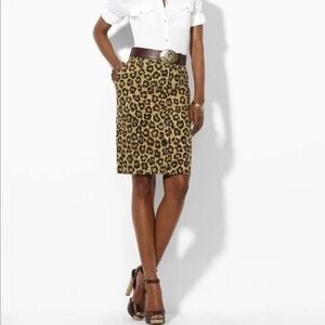 Ralph Lauren size 14 Leopard print, button down skirt with pockets Aragon print